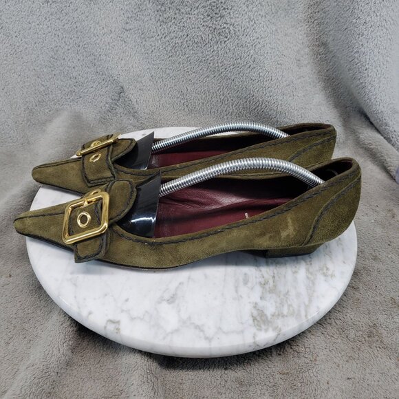 Prada Shoes Womens EU 37 US 7 Olive Green Suede Kitten Heel *Read* - Picture 1 of 10